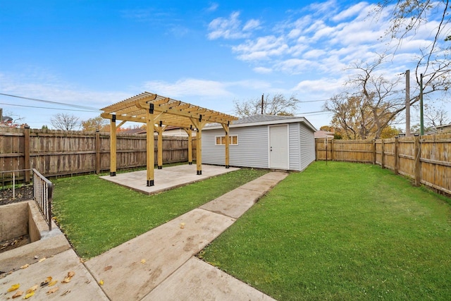 view of yard with a pergola and a patio area