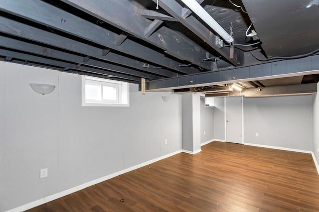 basement with wood-type flooring