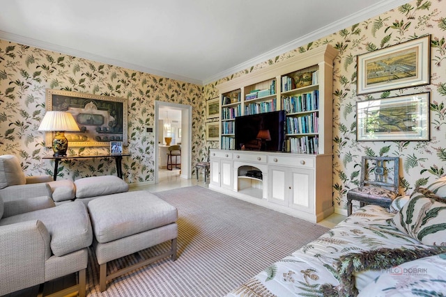 living room featuring ornamental molding