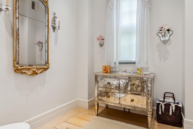 bathroom featuring wood-type flooring and sink