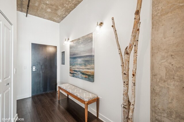 corridor featuring dark hardwood / wood-style flooring