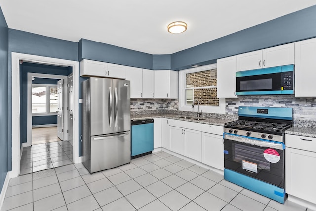 kitchen featuring sink, stainless steel appliances, and white cabinetry