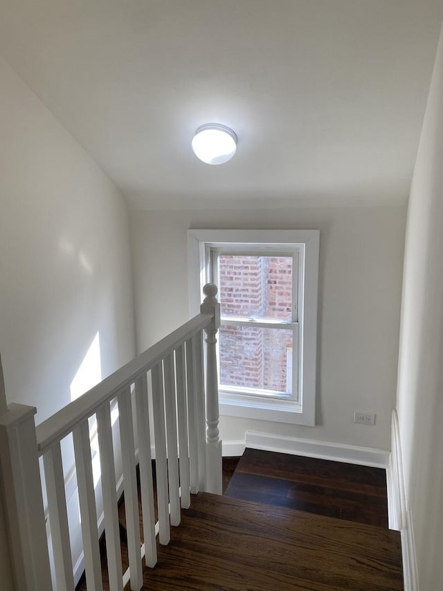 stairway featuring hardwood / wood-style flooring