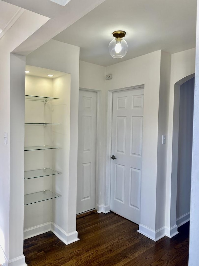 hallway featuring dark wood-type flooring