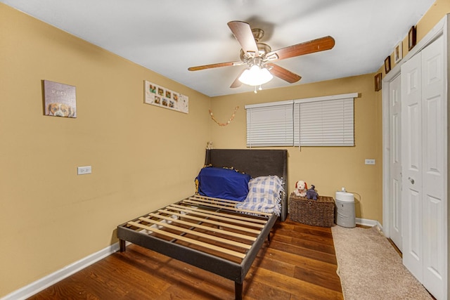 bedroom featuring a closet and ceiling fan