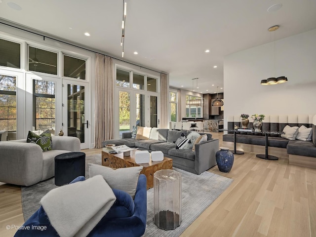 living room featuring light wood-type flooring