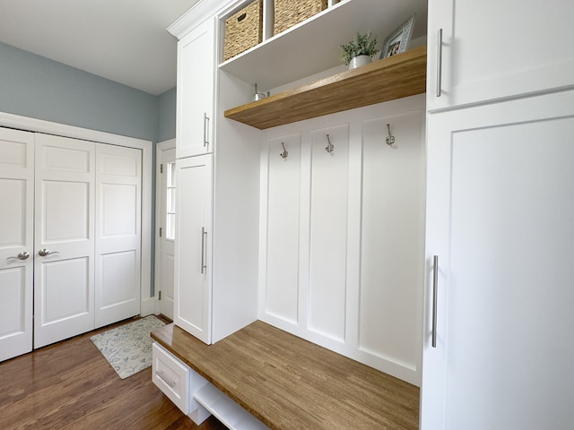 mudroom with dark wood-type flooring