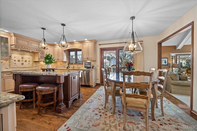 dining area with a wealth of natural light and dark wood-type flooring