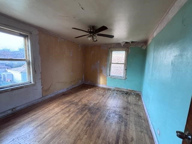 empty room featuring hardwood / wood-style floors and ceiling fan