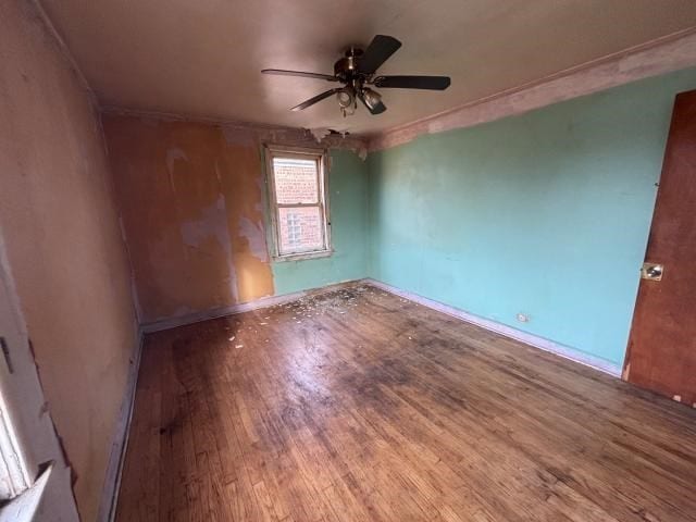 empty room featuring ceiling fan and wood-type flooring