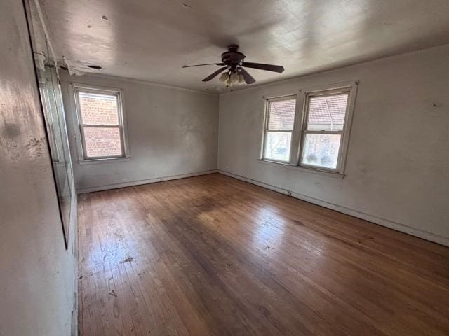 spare room with wood-type flooring and ceiling fan