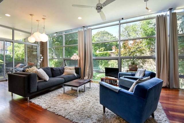 sunroom / solarium with a wealth of natural light and ceiling fan