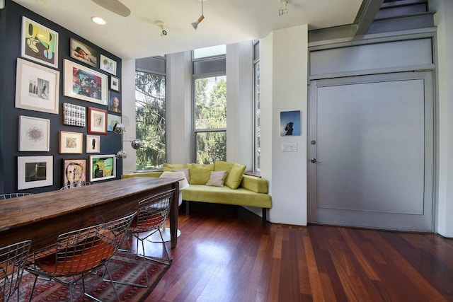 interior space with dark wood-type flooring