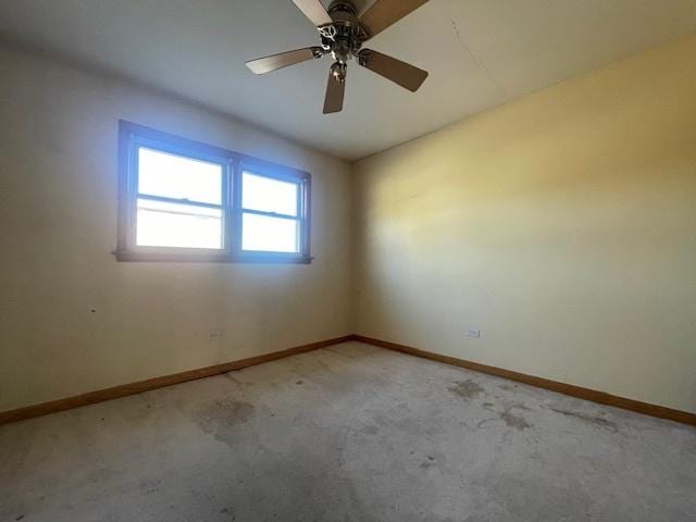 empty room with light carpet and ceiling fan