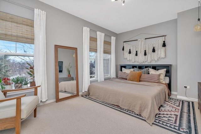 carpeted bedroom featuring multiple windows