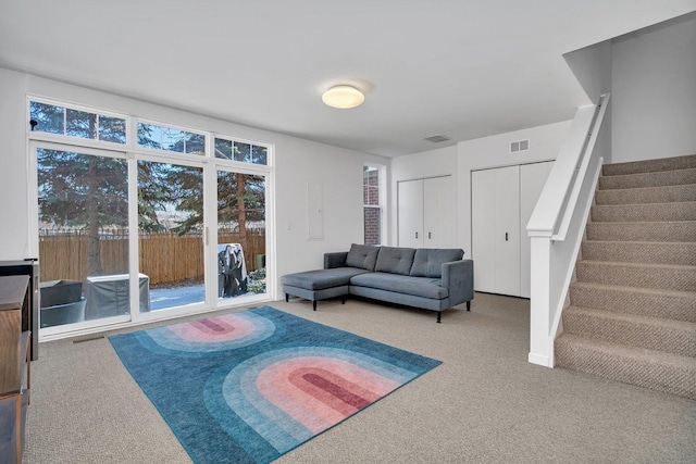 living room featuring carpet floors