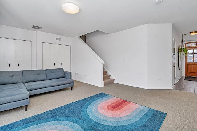 living room featuring carpet flooring