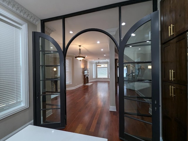 interior space with dark hardwood / wood-style flooring