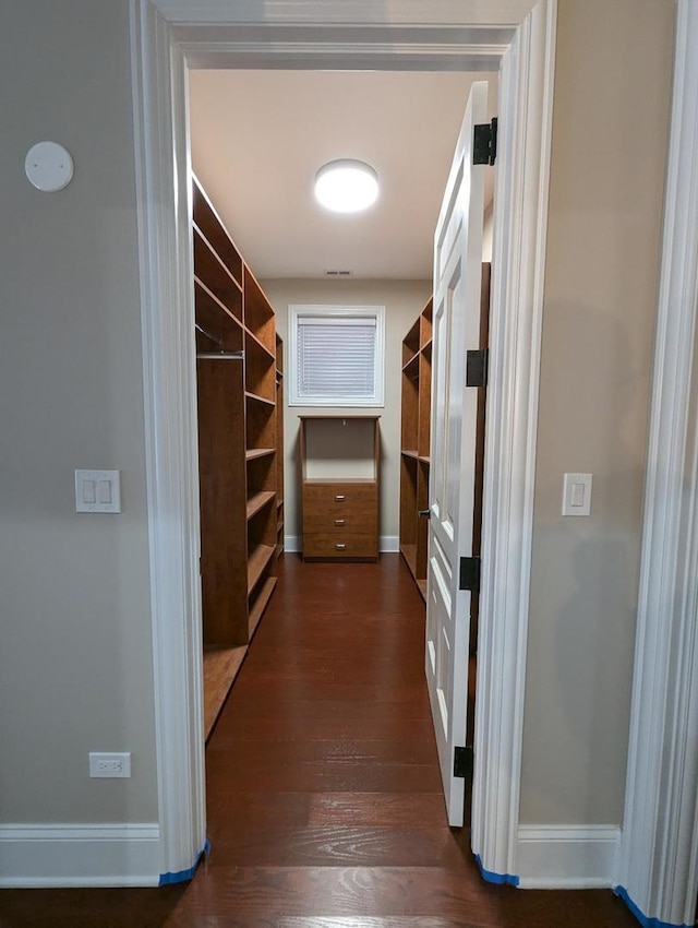 walk in closet featuring dark hardwood / wood-style floors