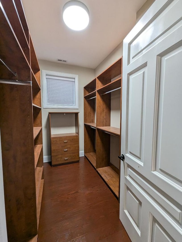 spacious closet featuring dark wood-type flooring