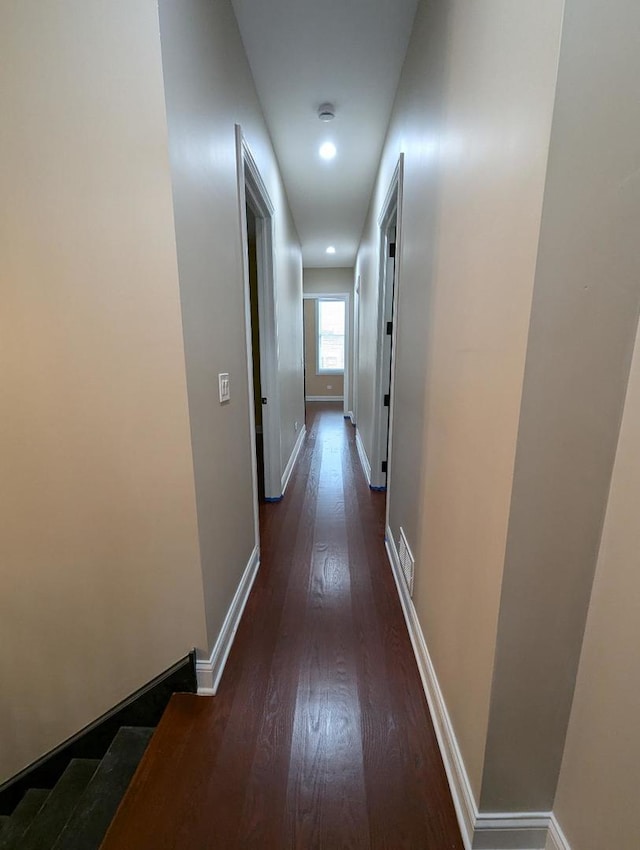 hallway featuring dark wood-type flooring