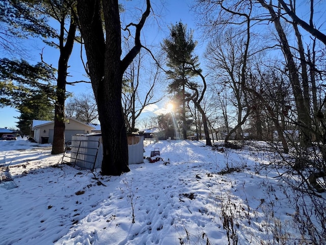 view of yard covered in snow