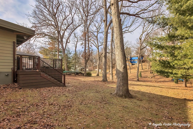 view of yard with a deck