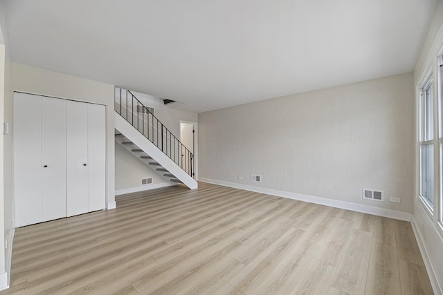 unfurnished living room with light hardwood / wood-style flooring