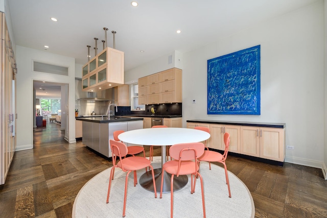 dining area featuring sink