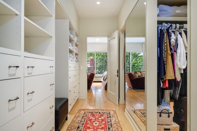 walk in closet featuring light hardwood / wood-style flooring