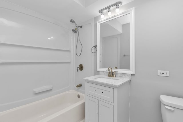 full bathroom with vanity, toilet, and tub / shower combination