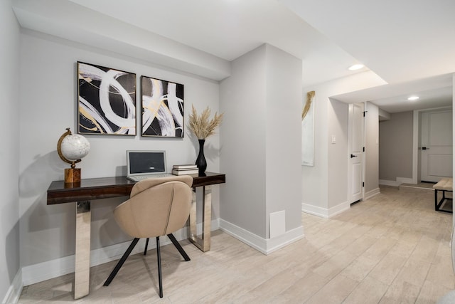 office space featuring light hardwood / wood-style flooring