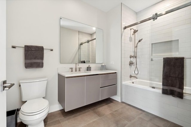 full bathroom featuring toilet, combined bath / shower with glass door, and vanity