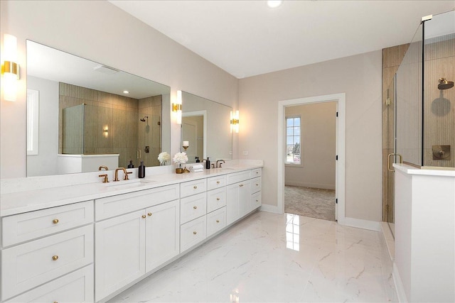 bathroom featuring vanity and walk in shower