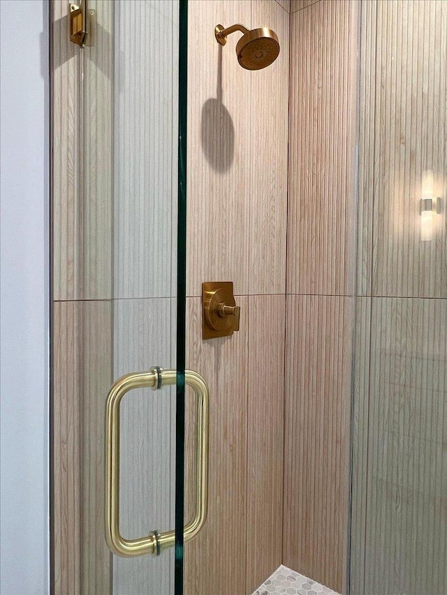 details featuring a shower with shower door