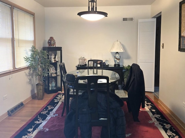 dining space featuring wood-type flooring