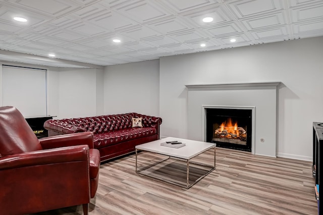 living room with light hardwood / wood-style flooring