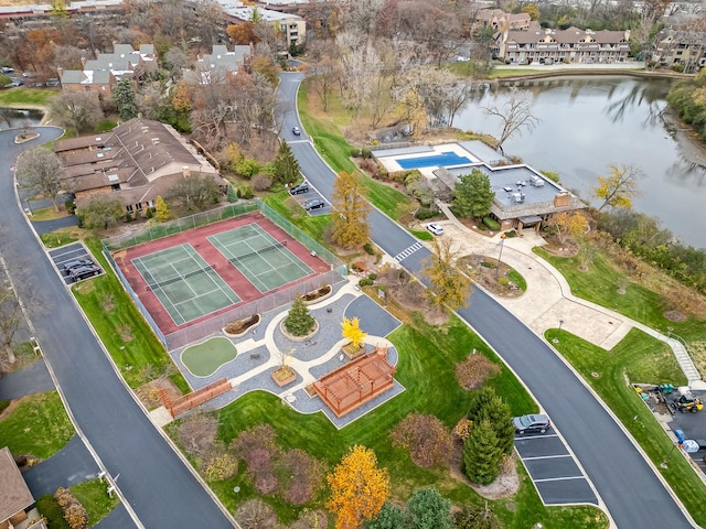 aerial view with a water view