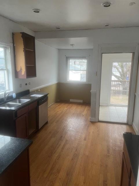 kitchen featuring dishwasher, light hardwood / wood-style floors, and sink