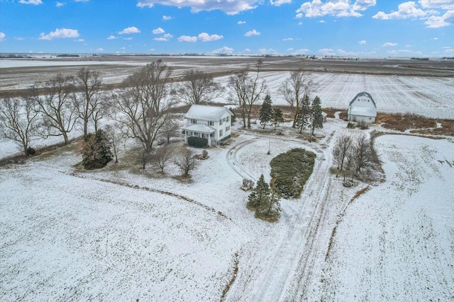 snowy aerial view with a rural view