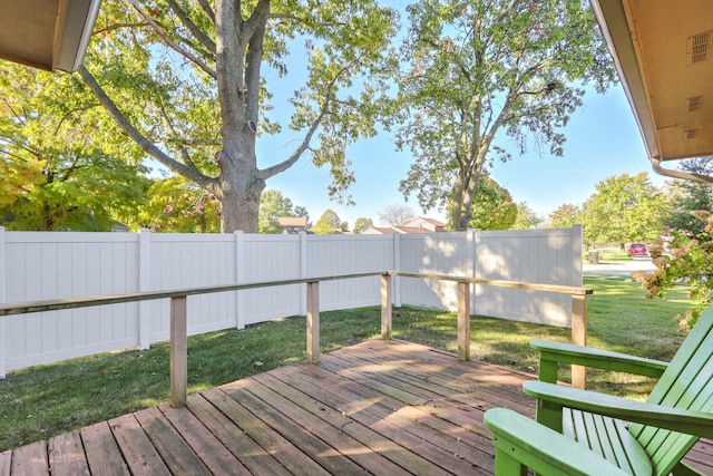 wooden deck featuring a yard