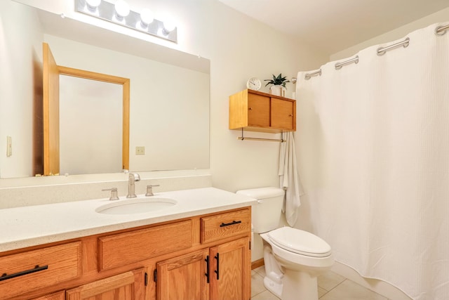 bathroom featuring tile patterned floors, toilet, and vanity