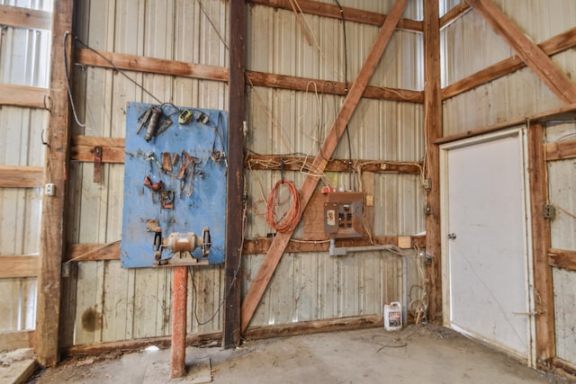 view of horse barn with electric panel