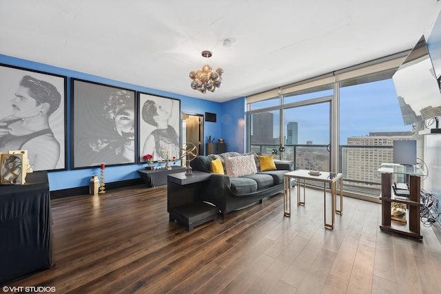 living room featuring hardwood / wood-style flooring and floor to ceiling windows