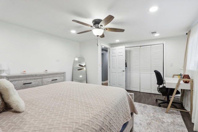 bedroom featuring ceiling fan and light hardwood / wood-style floors