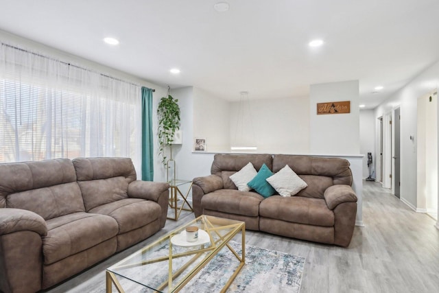 living room featuring light wood-type flooring