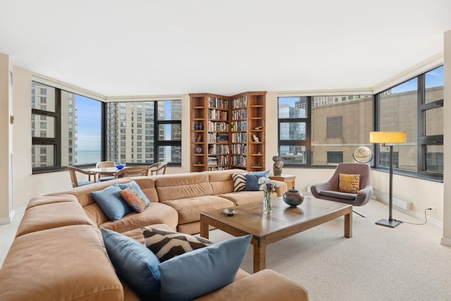 carpeted living room with a healthy amount of sunlight