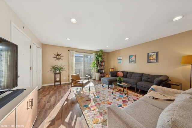 living room with hardwood / wood-style flooring