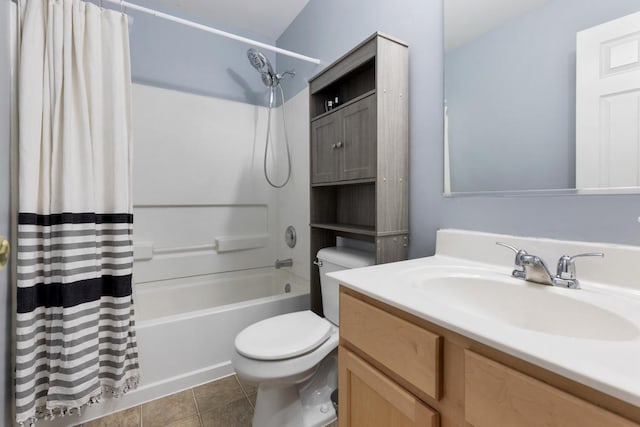 full bathroom with tile patterned flooring, vanity, shower / bath combination with curtain, and toilet