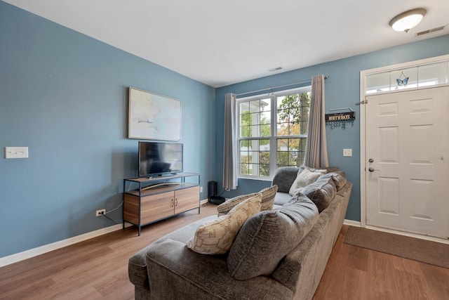 living room with light wood-type flooring